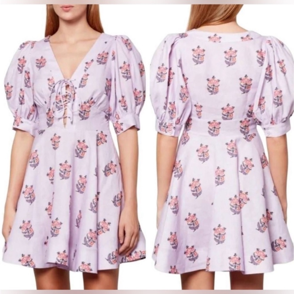 House of Harlow 1960 Lavender V Lace Up Neckline Dress
